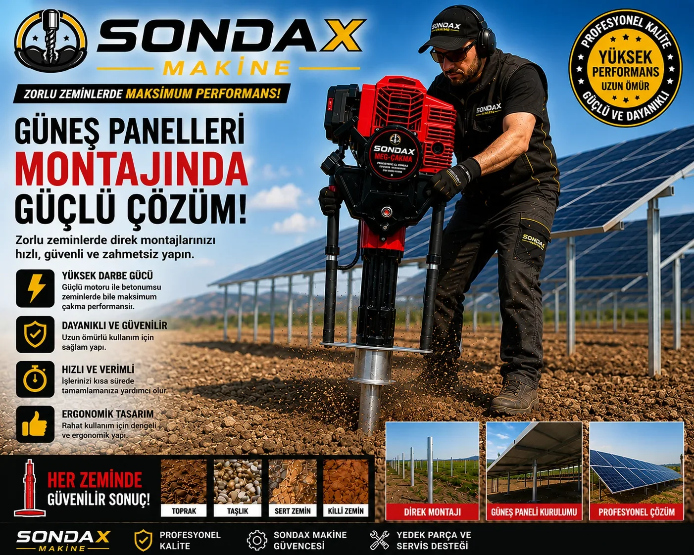 Çit Direği Kazık Çakma Makinesi Profesyonel 2. Aparat Hediye